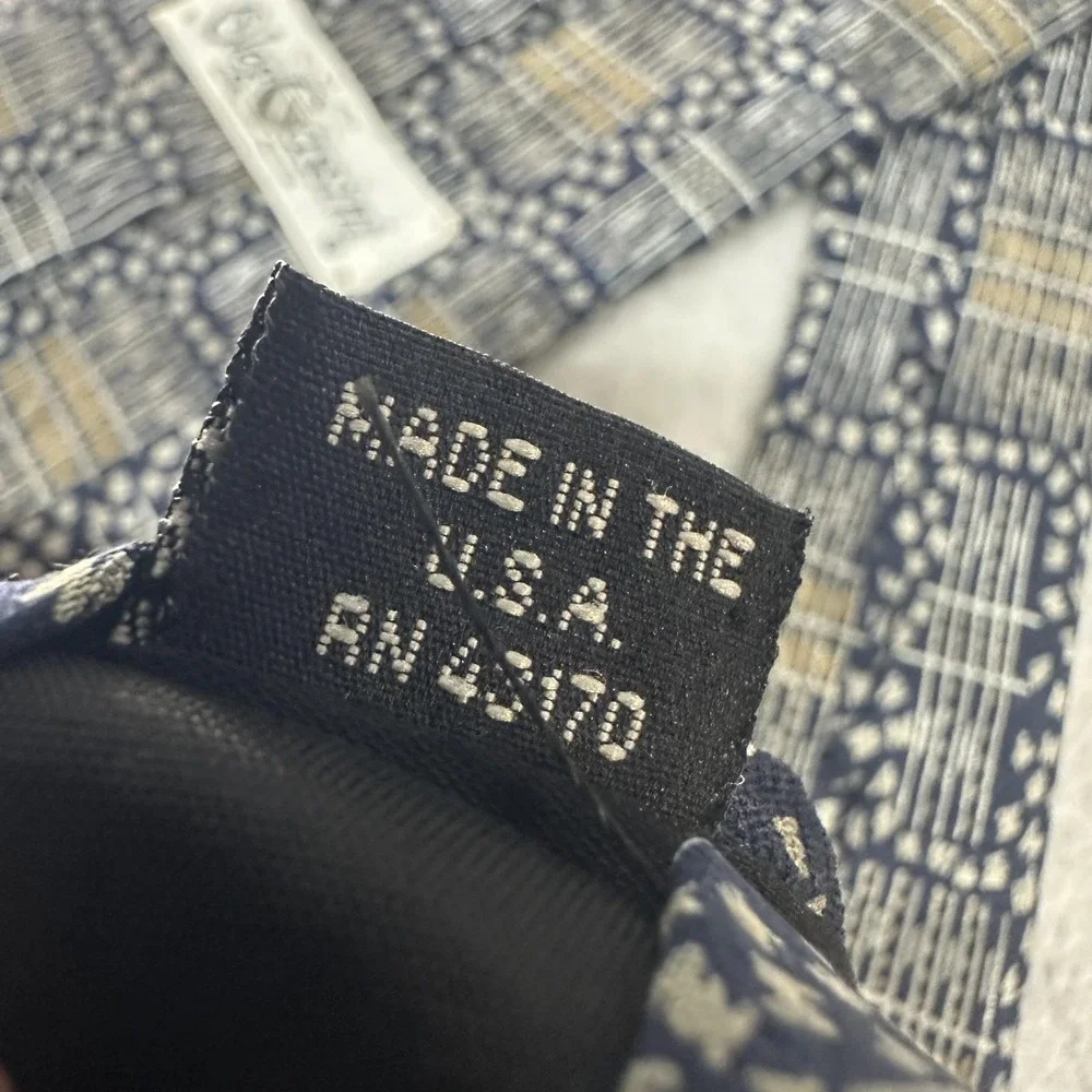 Oleg Cassini Tie Mens‎ One Size Navy Gold Geometric Italian Fabric Made in USA